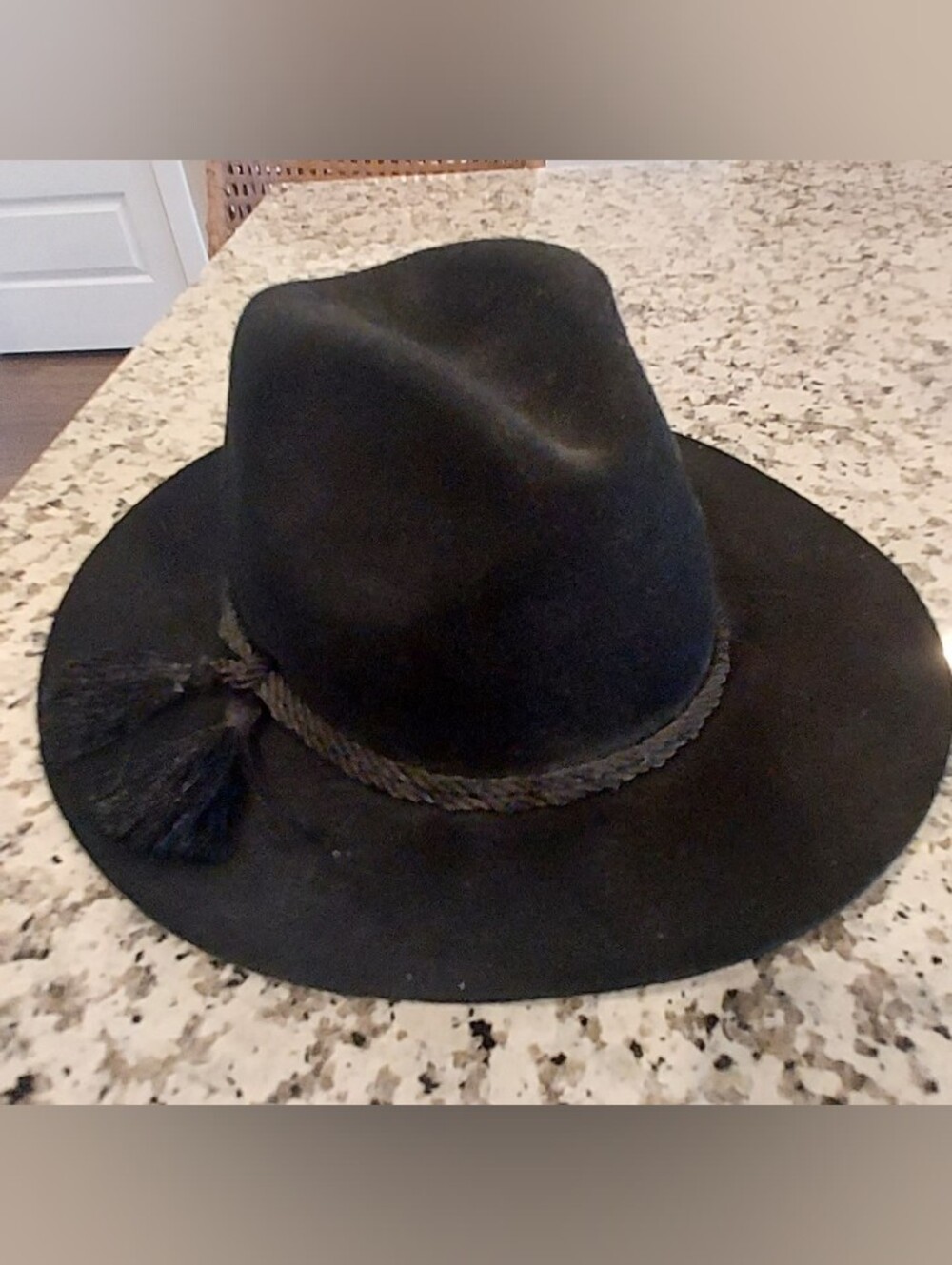 Phase 3 Fedora Style Black Wool Hat Braid Ribbon With Tassel One Size Boho Chic